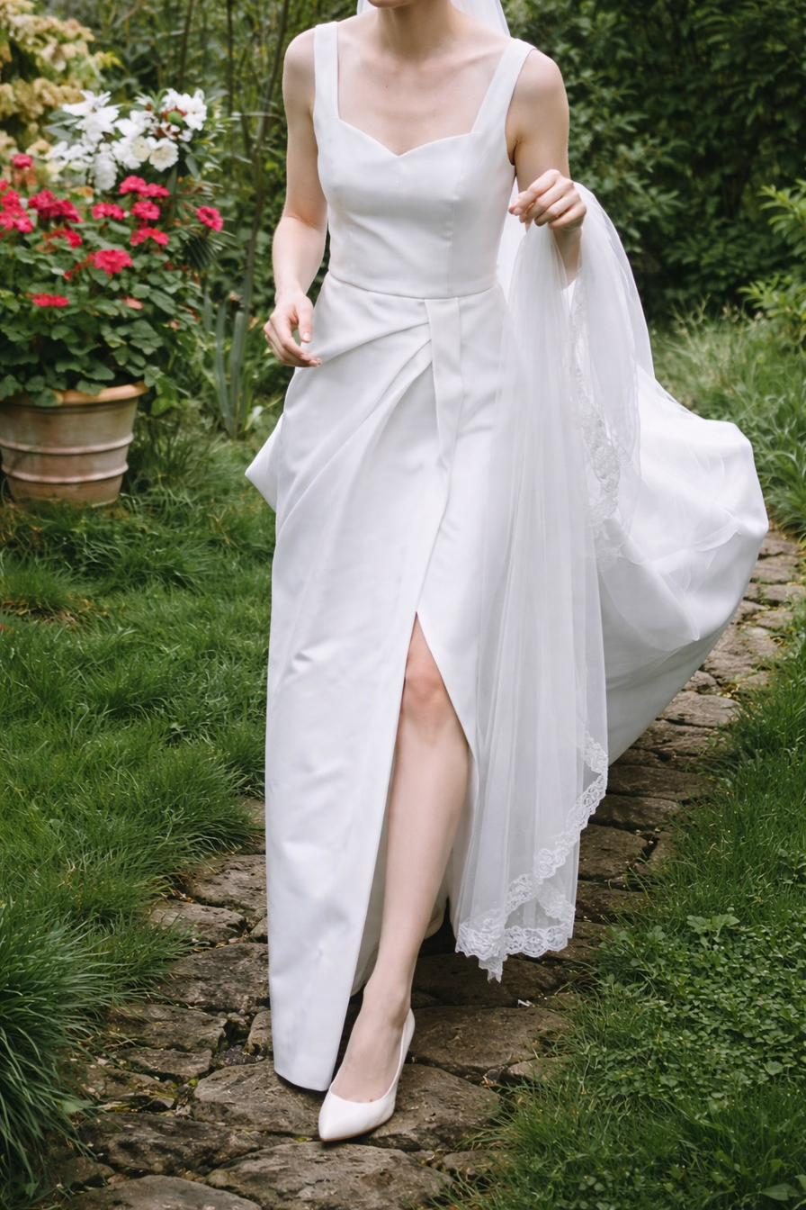 Mariée - robe fendue, extérieur